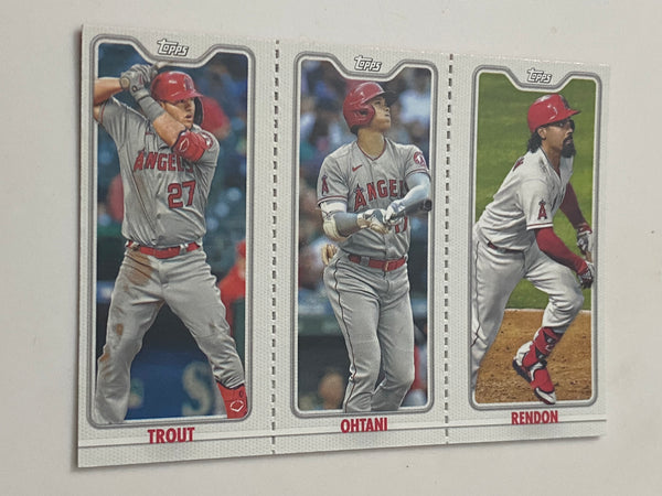 2022 Topps Opening Day Triple Play #TPC-1 Mike Trout / Shohei Ohtani / Anthony Rendon