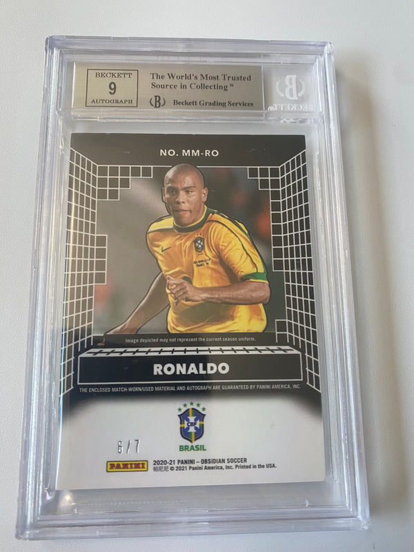 2020-21 Panini Obsidian Matrix Material Autograph Electric Etch Green 6/7 #MM-RO Ronaldo BGS 8.5 NM-MT+ +++