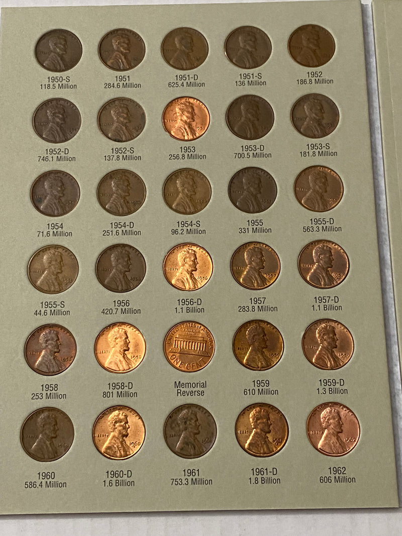 Lincoln Cent 1941-1974 Book Complete with 90 Pennies with AU/BU included