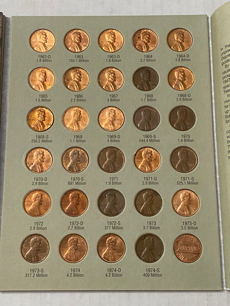 Lincoln Cent 1941-1974 Book Complete with 90 Pennies with AU/BU included