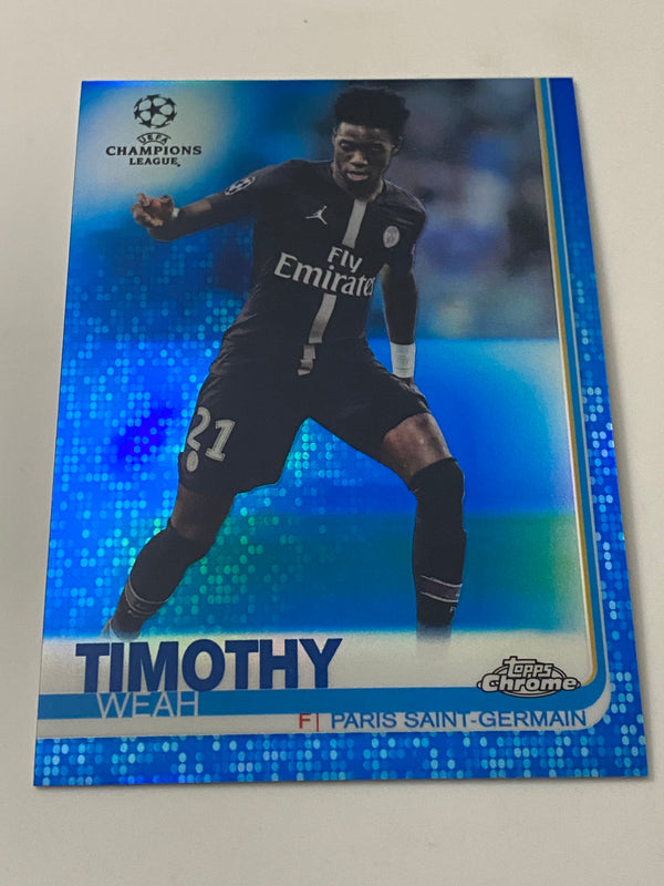 2018-19 Topps Chrome UEFA Champions League Blue Refractor /150 #92 Timothy Weah RC