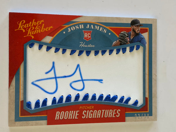 2019 Panini Leather & Lumber Rookie Baseball Signatures Blue Auto /99 #133 Josh James RC