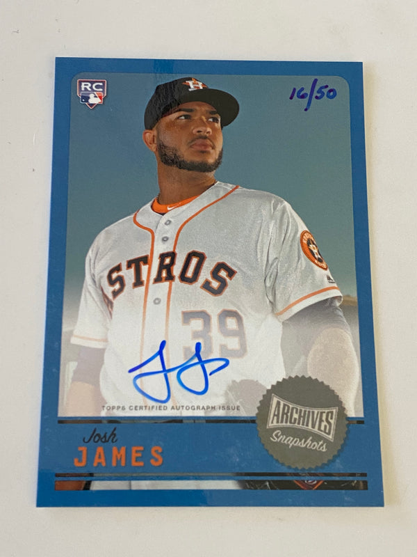 2019 Topps Archives Autograph Snapshots Auto Blue /50 #AS-JJ Josh James RC