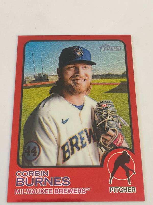 2022 Topps Heritage Chrome Red Refractor /573 #15 Corbin Burnes