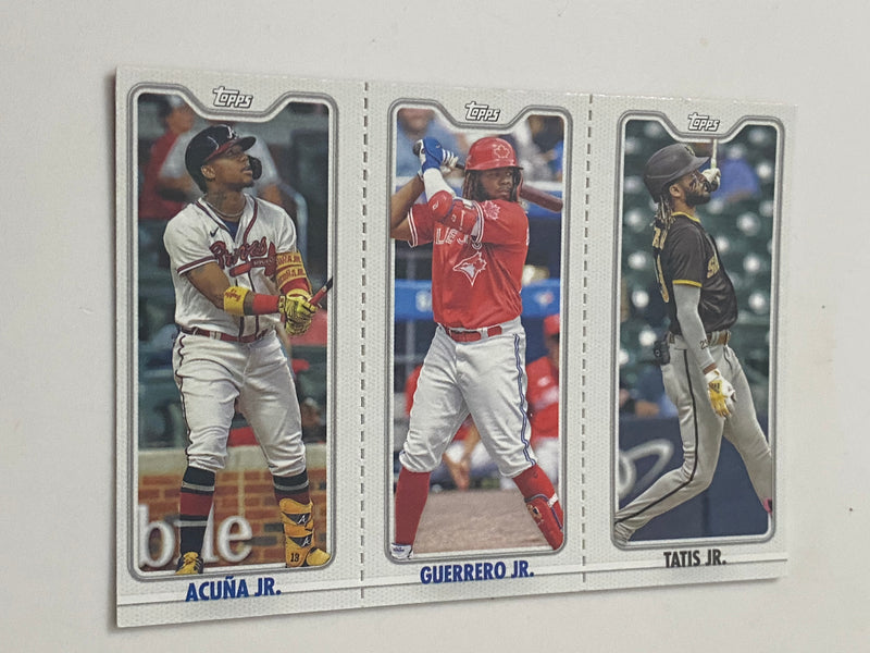 2022 Topps Opening Day Triple Play #TPC-10 Ronald Acuna Jr. / Vladimir Guerrero Jr. / Fernando Tatis Jr.