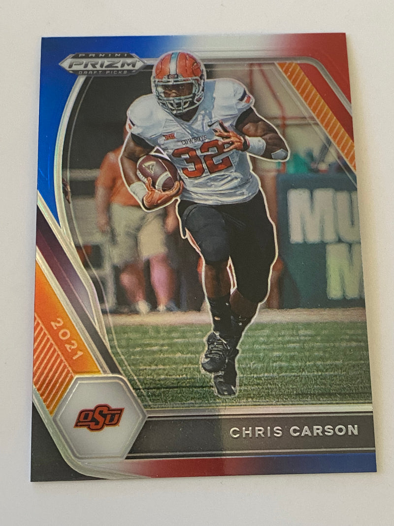 2021 Panini Prizm Draft Picks Red White Blue #98 Chris Carson