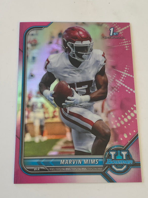 2022 Bowman University Chrome Pink Refractor #17 Marvin Mims 1st Bowman