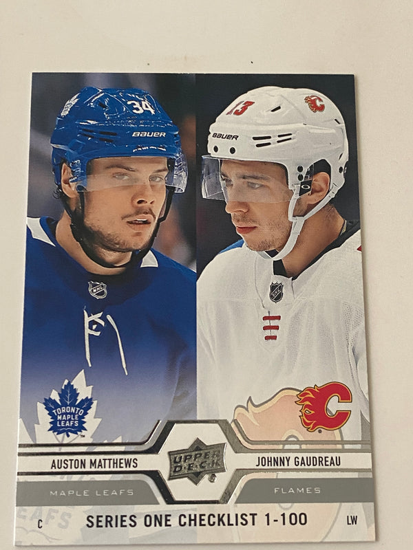 2019-20 Upper Deck #199 CL with Auston Matthews & Johnny Gaudreau